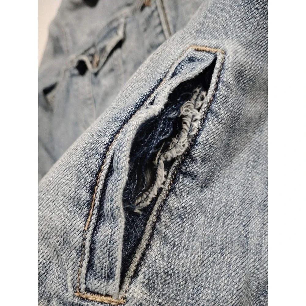 Garage Girlfriend Denim Jacket Womens Small Medium Wash Blue‎ Stretch Jean Coat